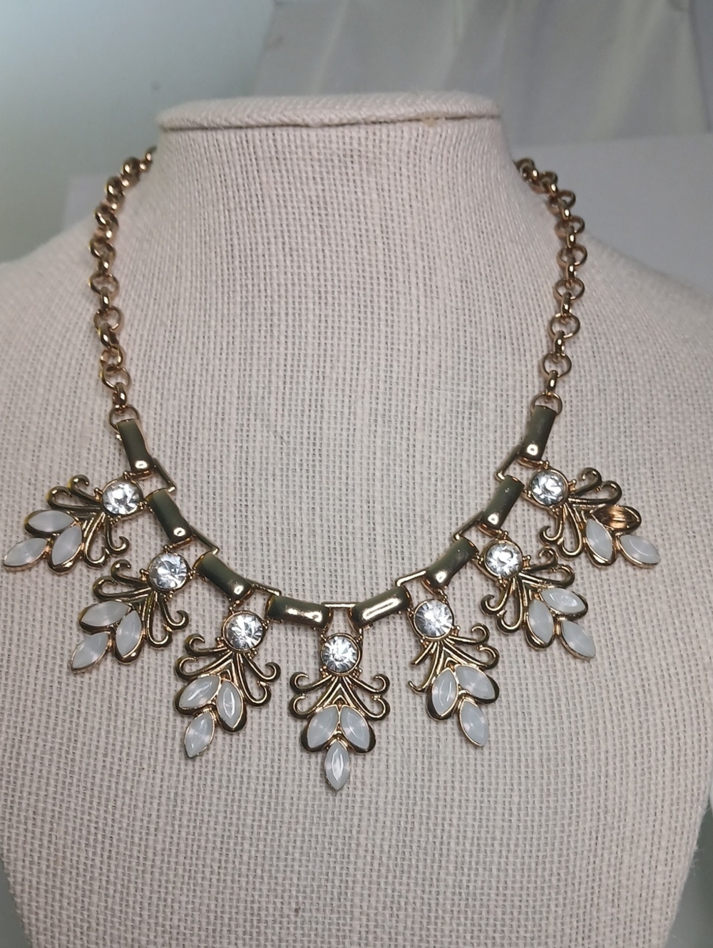Gold-Tone White Crystal Statement Necklace